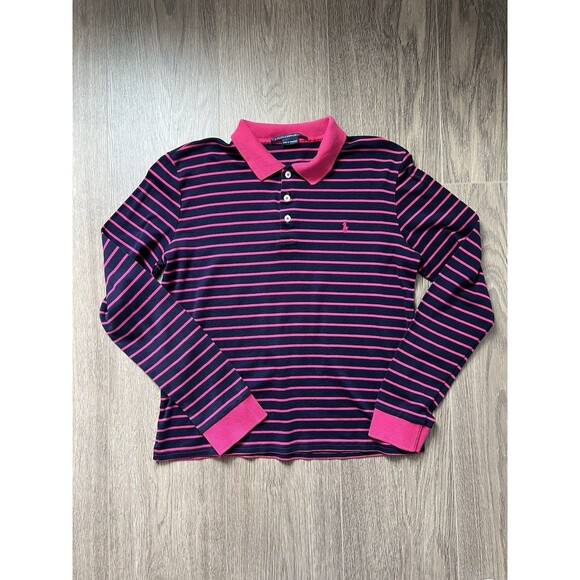 Ralph Lauren Golf Womens Long Sleeve Polo Shirt Stripe Pink Small Preppy Resort - Picture 4 of 11